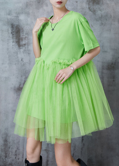 Grass Green Oversized Patchwork Tulle Mini Dresses Summer