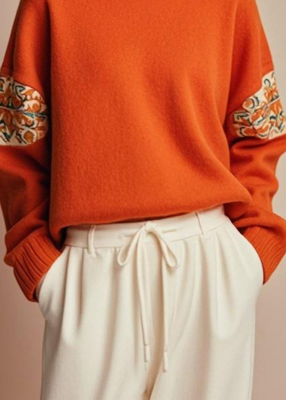 Fine Orange O-neck Cozy Cotton Fall Knit Sweater