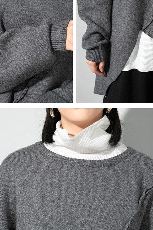 O-neck Knitted Irregular Hem Pure Color Sweater