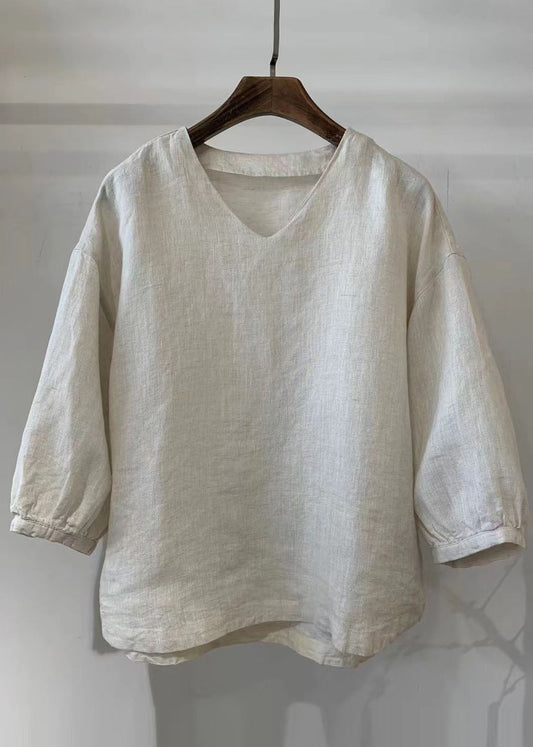 White Oversized Linen Shirt Tops Bracelet Sleeve