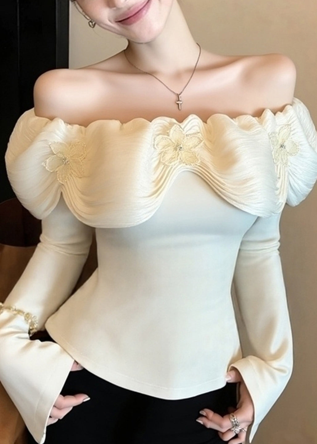 Organic White Cold Shoulder Cotton Blouses Spring