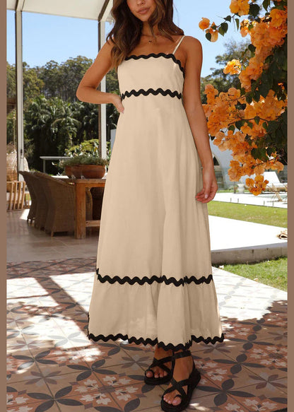 Apricot Patchwork Cotton Spaghetti Strap Dress Summer
