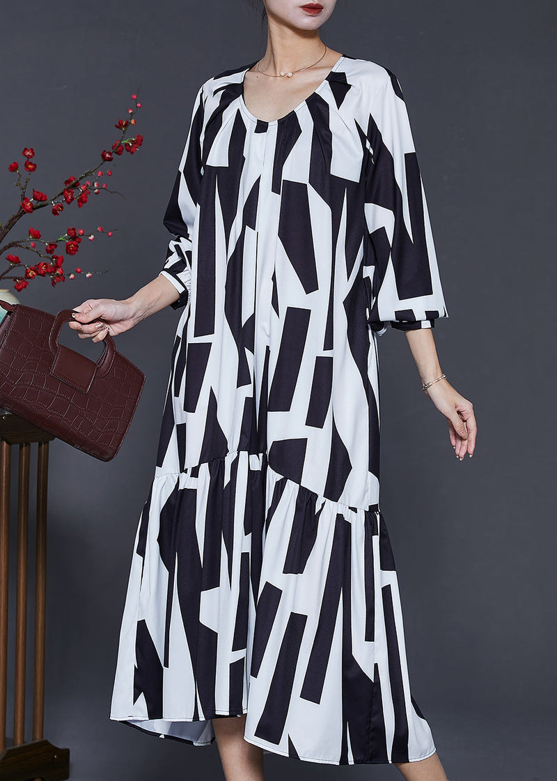 White Oversized Print Chiffon Dresses Spring