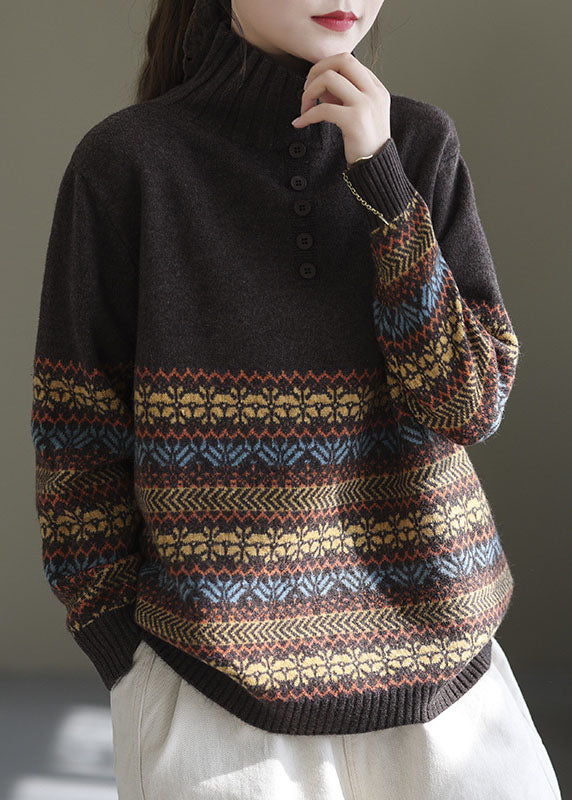 Fine Chocolate Turtle Neck Thick Knit Top Winter