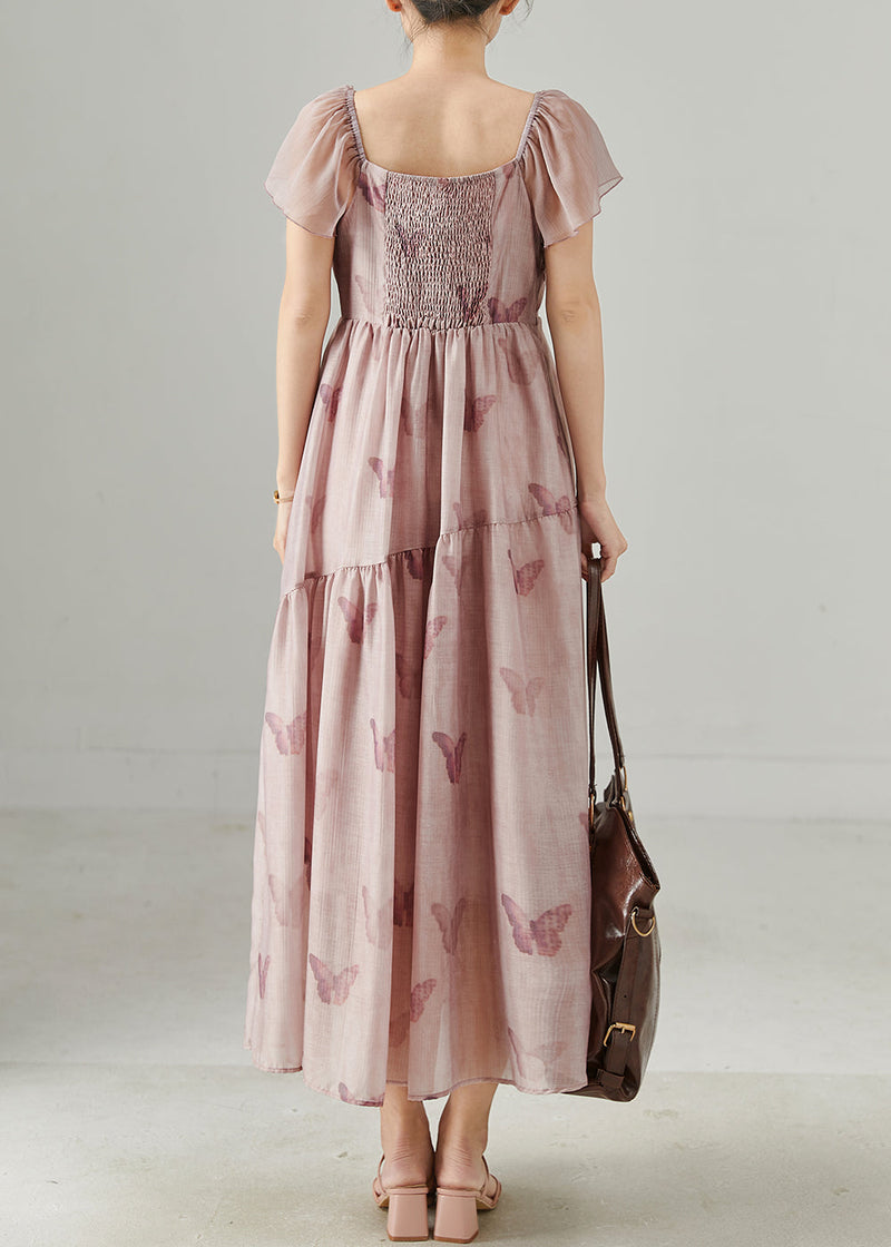 Style Pink Print Three-dimensional Cotton Holiday Dress Summer