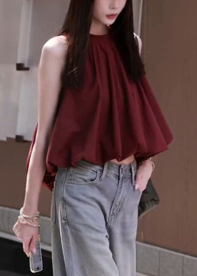 Wine Red Low High Design Cotton Top Sleeveless