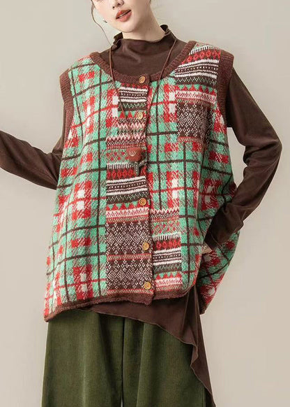 Art Purple Oversized Print Knit Vests Winter