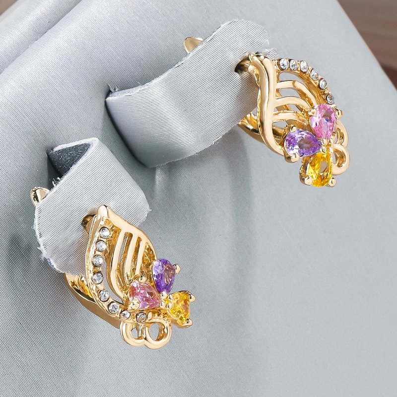 Colorful Crystals Gold Earrings