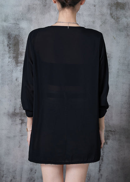 Modern Black U-neck Patchwork Chiffon Fake Two Piece Top Fall