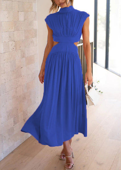 Stylish Green Stand Collar Hollow Out Patchwork Cotton Dresses Summer