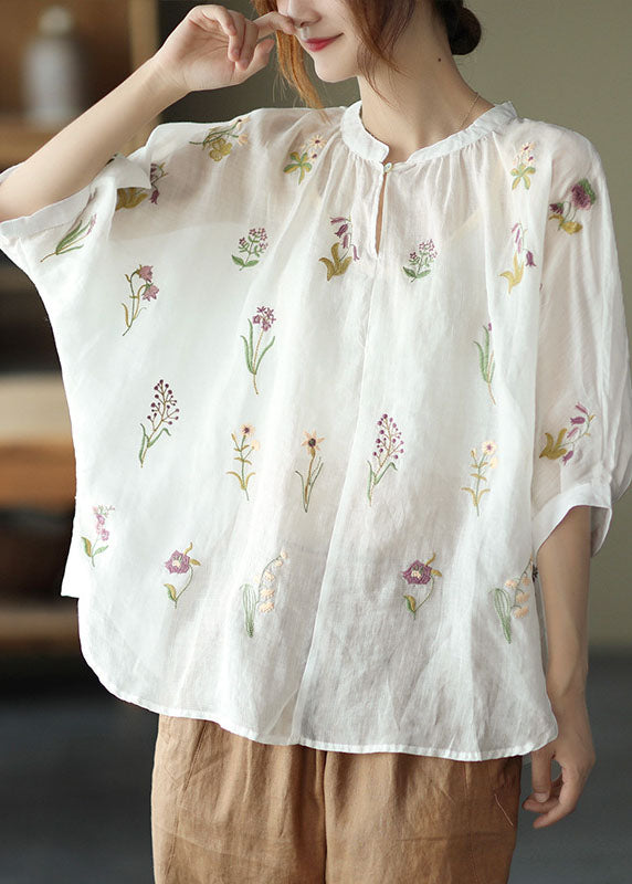 Purple Embroidered Loose Fall Three Quarter Sleeve Top