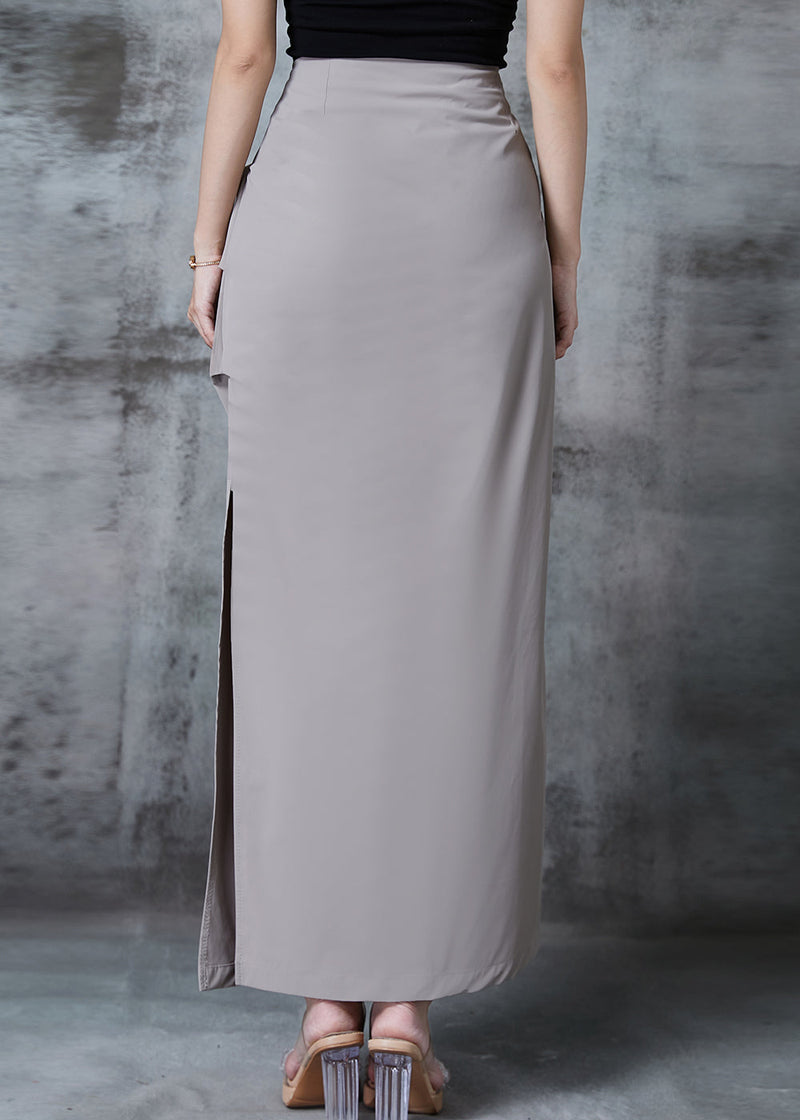 Grey Side Open Silm Fit Spandex Wraped Skirts Fall