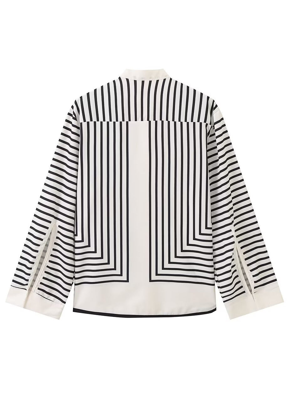O Neck Striped Chiffon Shirt Tops Spring