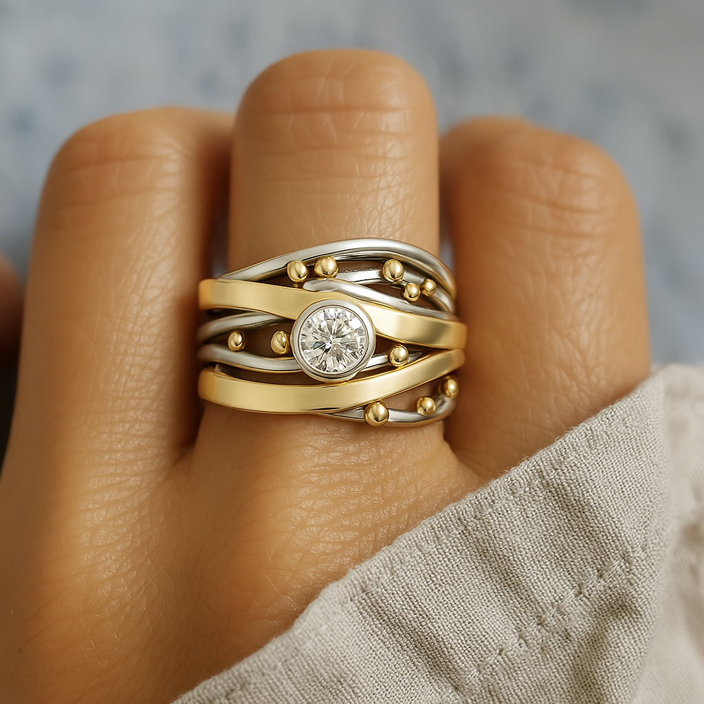 Gold Inlaid Zirconia Ring