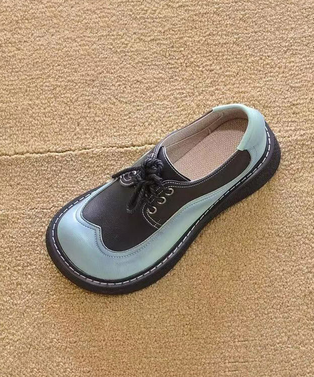 Splicing Platform Flat Shoes Black White Faux Leather Lace Up