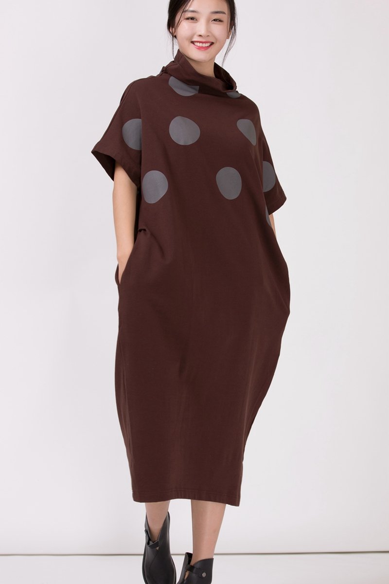 Turtleneck Polka Dots Loose Dress