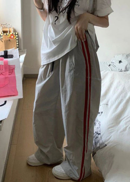 Yellow Striped Elastic Waist Cotton Pants Spring