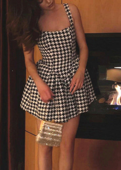 Black Plaid Cotton Spaghetti Strap Dress Dress Summer