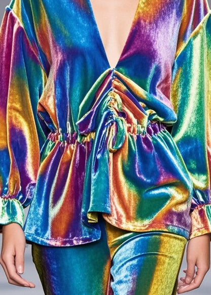 Rainbow Cinched Silk Velour Shirt Fall
