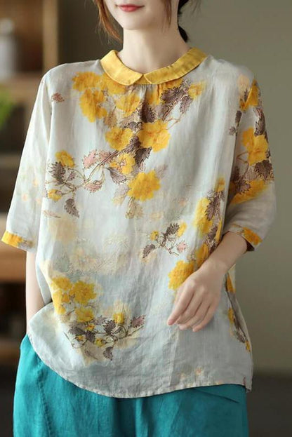 Linen Print Breasted Shirt
