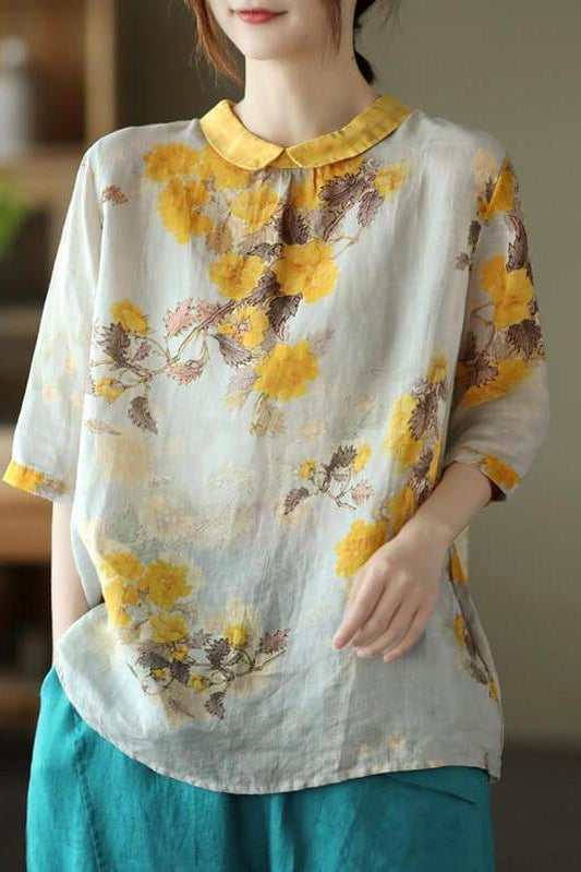 Linen Print Breasted Shirt