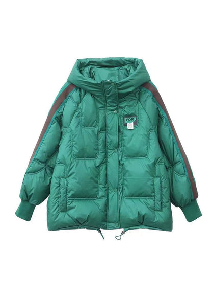Green Zip Up Pockets Fine Cotton Filled Hooded Jackets Winter