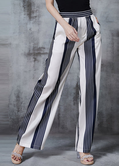 White Striped Chiffon Straight Pants Spring