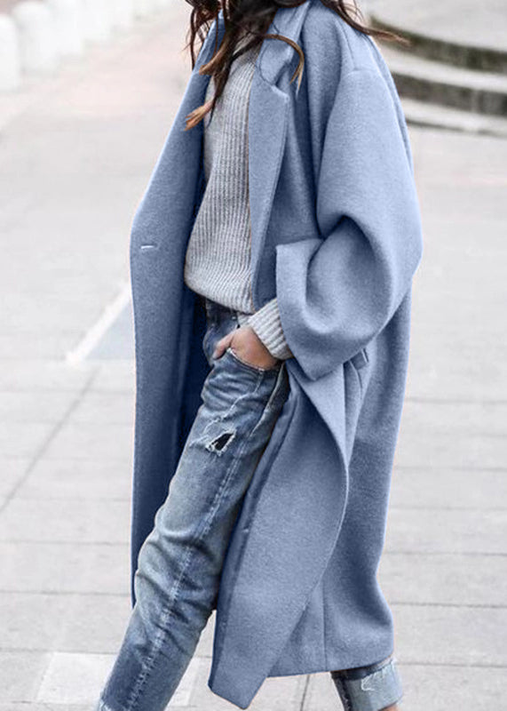 Grey Peter Pan Collar Pockets Woolen Trench Fall