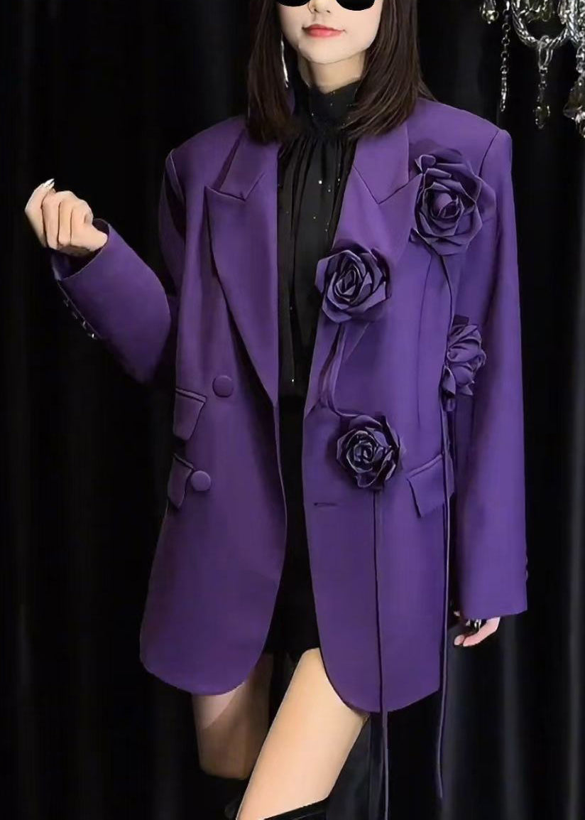 Purple Peter Pan Collar Button Spandex Coats Spring