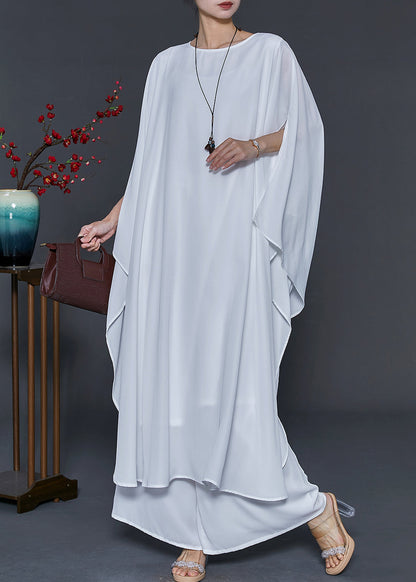 White Oversized Chiffon Vacation Dresses Batwing Sleeve