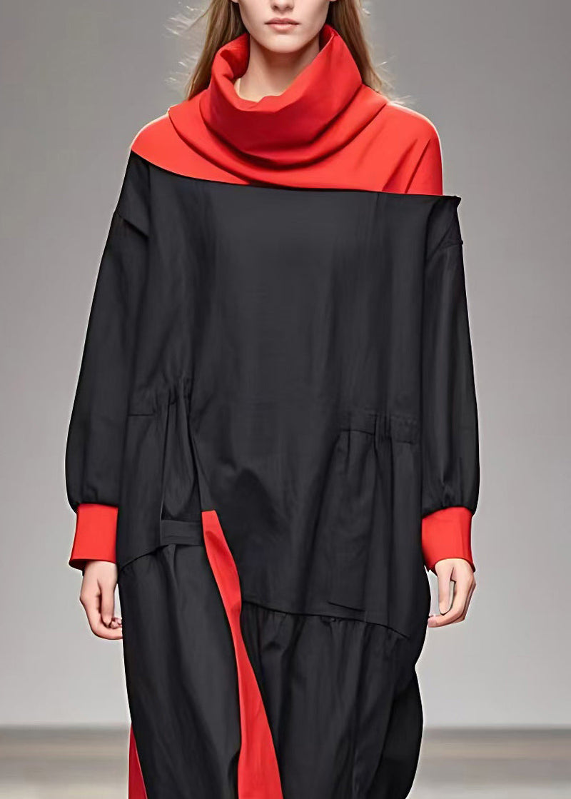 Diy Black Turtleneck Patchwork Holiday Long Dress Fall