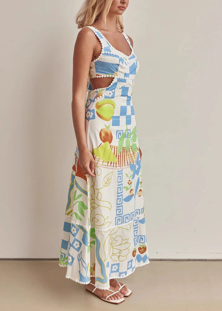 European and American Vacation Style Printed Spaghetti Strap Dress