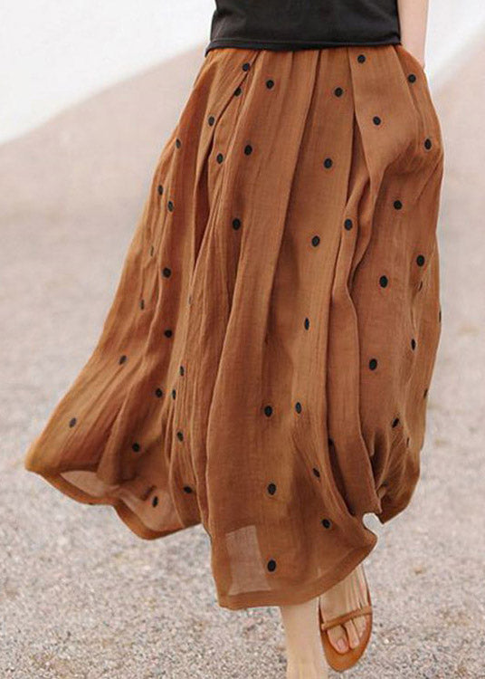 Retro Chocolate-flower4 Print Pockets Linen Skirt Summer