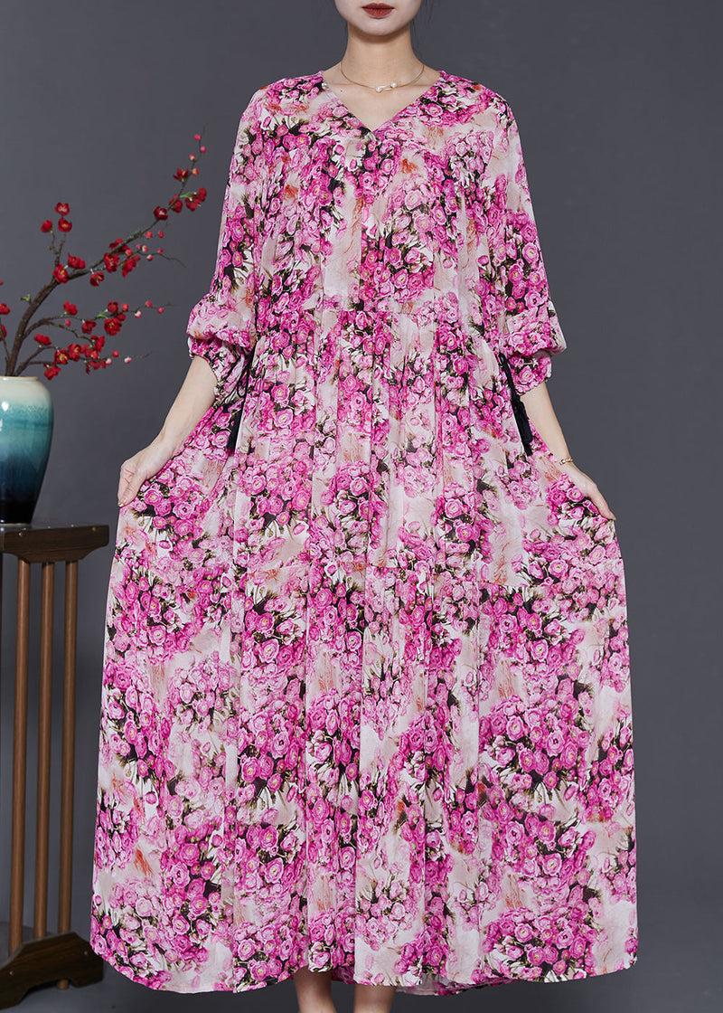 Pink Cinched Print Chiffon Robe Dresses Spring