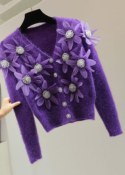 Purple Ma Hai Mao Thick Cotton Knit Sweater V Neck Winter