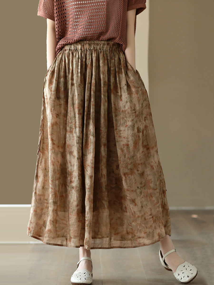 Summer Artsy Drawstring Loose Ramie Skirt