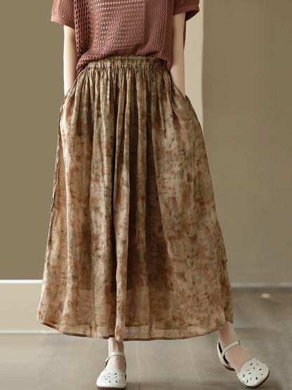 Summer Artsy Drawstring Loose Ramie Skirt