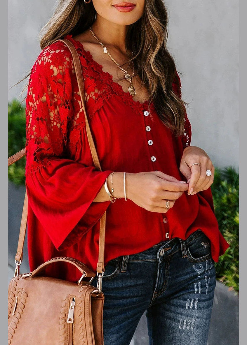 Red Lace Patchwork Top Fall