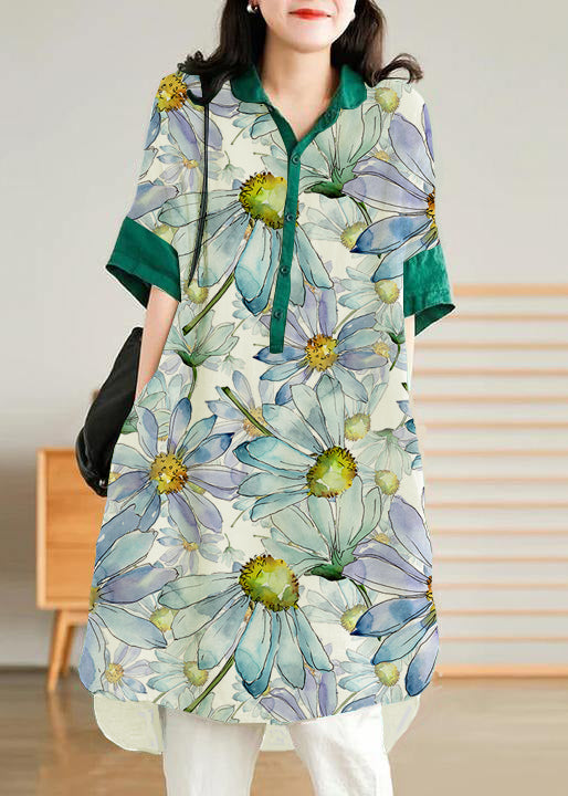 Jade Orange Stripes Polka Dots Linen Linen Shirt Dress