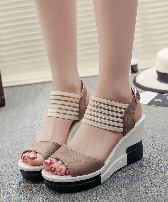 Black Splicing Stylish Wedge Sandals Peep Toe