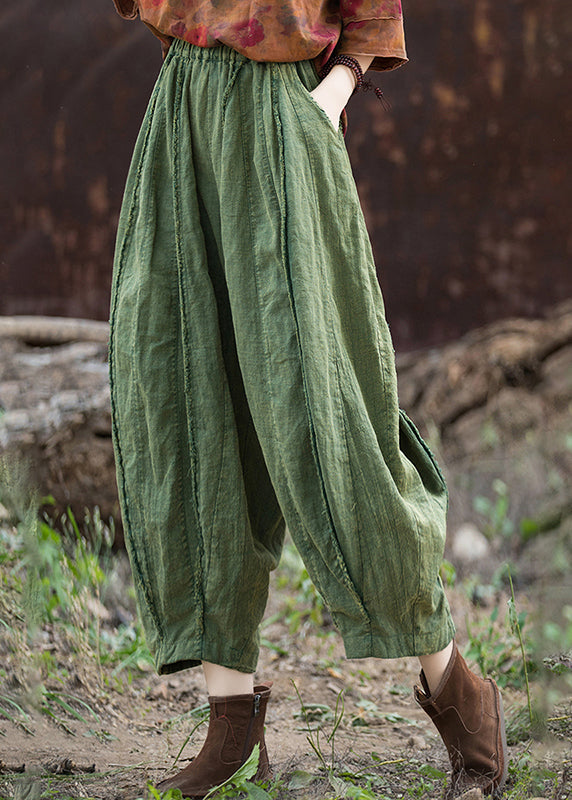 Coffee Pockets Patchwork Linen Crop Pants Summer
