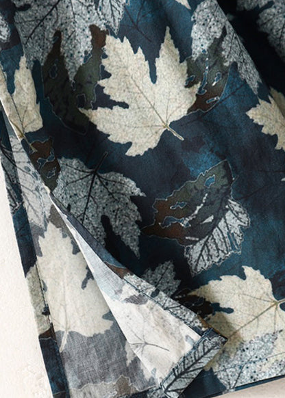 Blue V Neck Print Tie Waist Cotton Dress Summer
