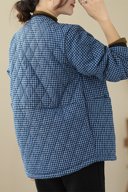 Winter Simple Plaid Cotton Jacket Retro Padded Jacket