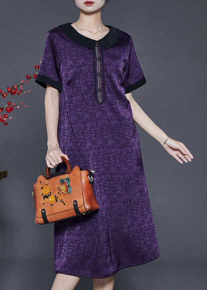 Dull Purple Wrinkled Silk Long Dress Summer