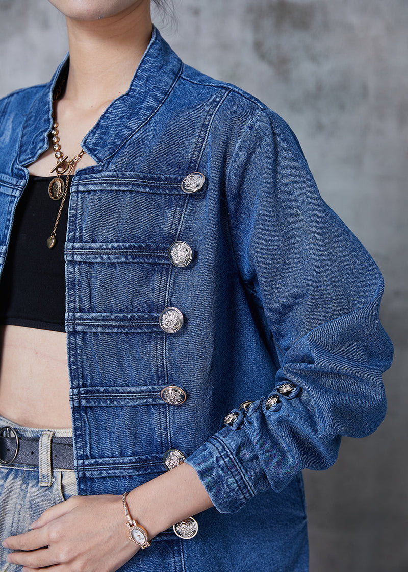Style Navy Double Breast Denim Coats Fall