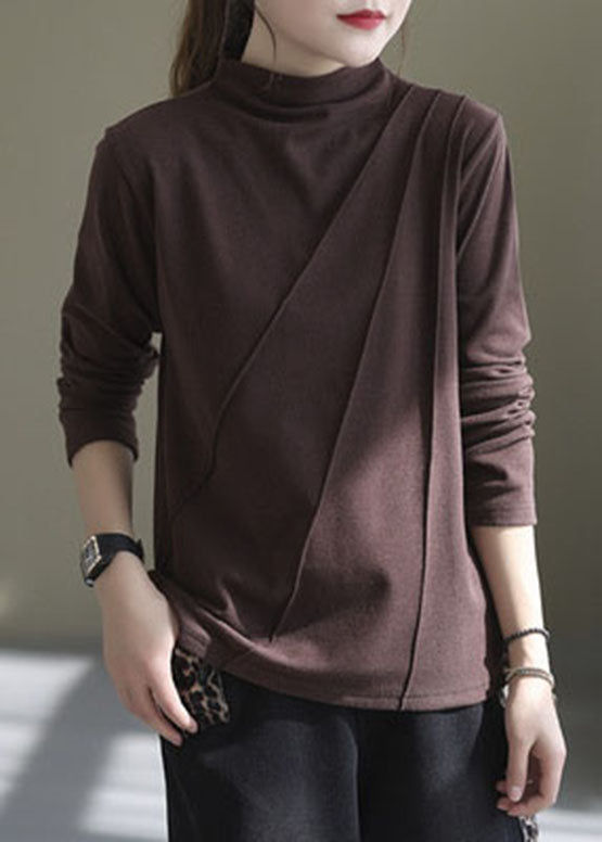 Organic Pink Stand Collar Wrinkled Tops Long Sleeve