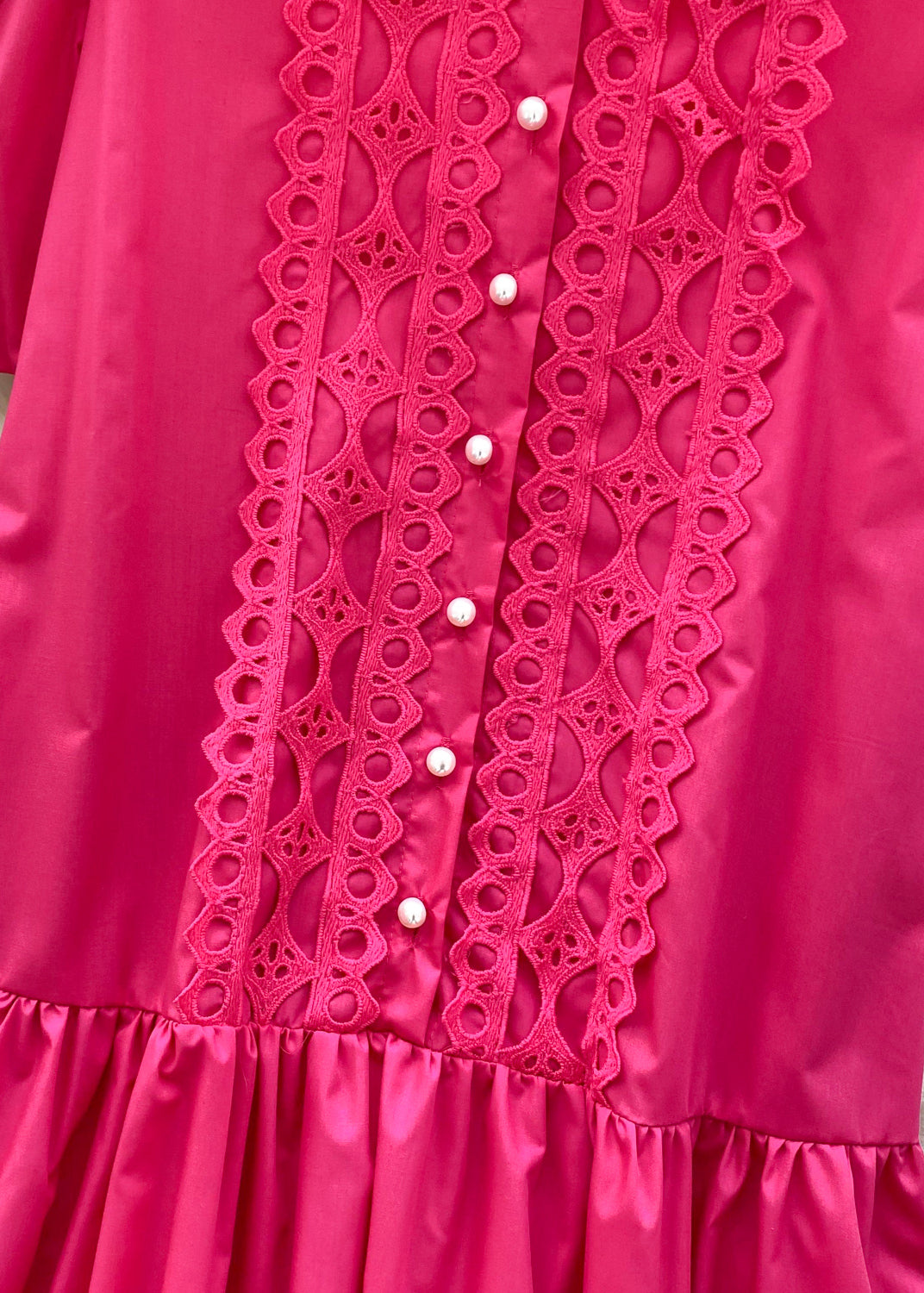 Rose Patchwork Lace Shirt Dress Lantern Sleeve