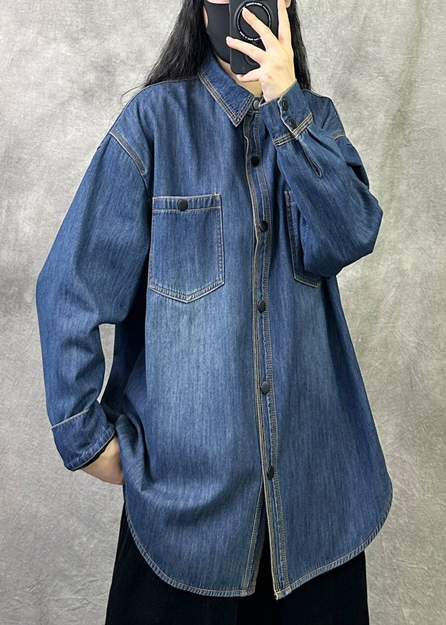 Original New Grey Blue Denim Shirt Top Spring