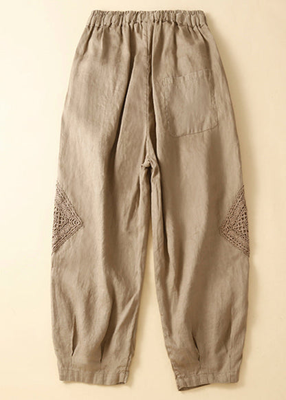 Green Hollow Out Patchwork Cotton Crop Pants Summer