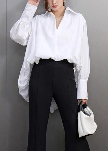 Simple White Peter Pan Collar Low High Design Shirts Spring